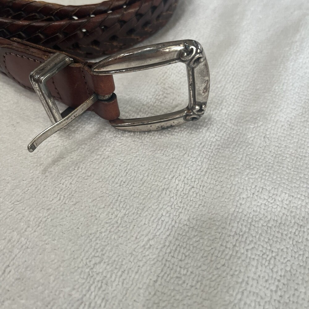 Fossil Women’s Brown‎ Leather Braided Silver Tone Tipped Belt Boho Hippie